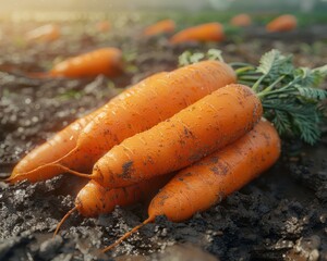 Wall Mural - Freshly Harvested Carrots Vibrant Orange Roots from the Field, Packed with Nutrition and Flavor These Carrots Are a Delicious and Healthy Addition to Any Meal, Perfect for Snacking, Cooking, or