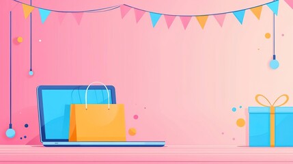 E-commerce website dashboard, clean interface, overhead light, front view, flat layout, right copy space isolated on soft plain pastel solid background