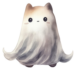 Wall Mural - PNG Cute cat wearing ghost custume animal cartoon white background.