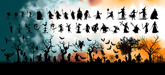 Wall Mural - Collection of halloween silhouettes