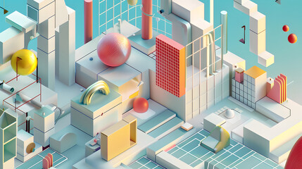 Isometric perspectives with background illustration