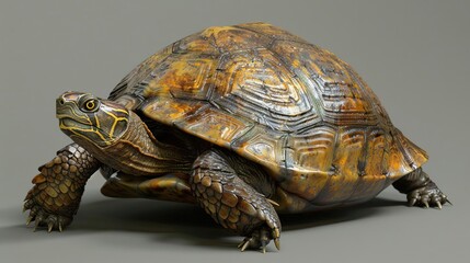 Poster - Realistic 3D Render of a Turtle with a Detailed Shell and Claws