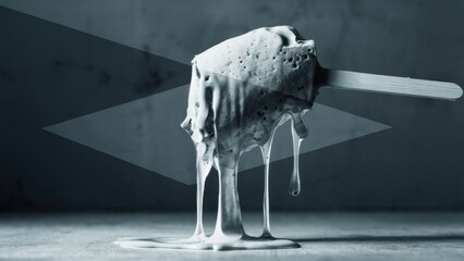 Canvas Print - A white liquid dripping from a stick onto the floor, AI