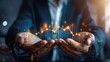 © Ganesha88 - Stock profit power manipulation background image.Businessman control stock market direction to get profit by pick up the growth arrow symbol with chart and graph by his two hands. Hope, Prosperity,