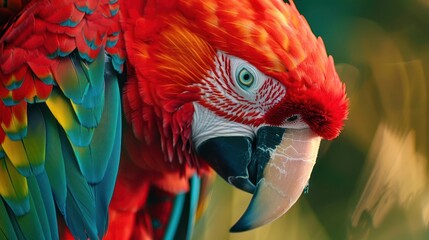 Wall Mural - vibrant portrait of a majestic macaw parrot closeup captures iridescent feathers in stunning detail showcasing the birds intelligence and exotic beauty