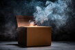 © john - opened mystery box with smoke float up on dark background