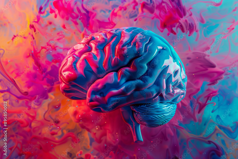 Vibrant abstract color splash of a human brain organ on a colorful ...