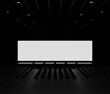 © Visant - Presentation Hall audithorium empty with big blank screen mockup. Rows of seats, dark and minimalistic. convention hall for presentation or conference template 3d render