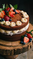 Wall Mural - A cake with strawberries and blueberries on top