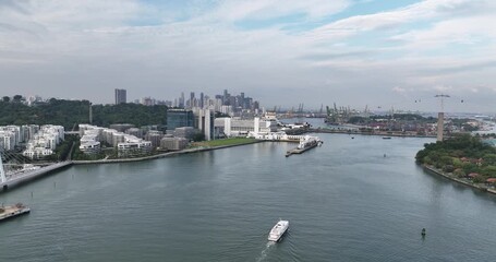 Wall Mural - SIngapore, city view, skyline, ocean view and container terminal.