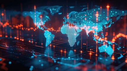 A world map overlaid with stock market charts from different countries, highlighting global market trends