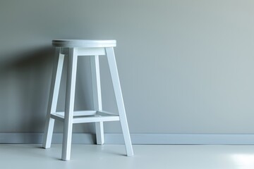 Wall Mural - White Stool. Modern High-End Design Object on Grey Background