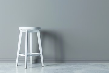 Wall Mural - White Stool. Modern High-End Design. Single Empty Stool on Grey Background