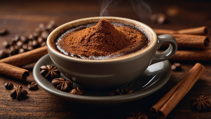 Wall Mural - Cinnamon-topped coffee in high-definition 4K wallpaper, stock photo