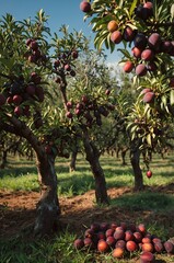 Canvas Print - orchard with ripe plum fruits background design with copy space