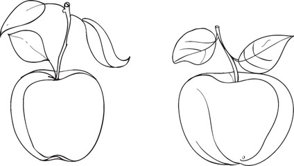 Aufkleber - Fresh tropical fruit of organic apples. Healthy lifestyle concept. Line drawing of black apple on white background. Modern minimalistic illustration.