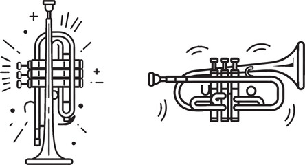 Poster - Simple modern monoline drawing of trumpet music instrument.