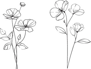 Fototapete - An abstract bouquet of flowers drawn in a trendy linear style. Flowers one line drawing. Hand drawn bouquet.