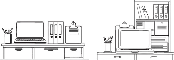 Poster - The office equipment for document circulation and storage, as well as a notebook and timeclock