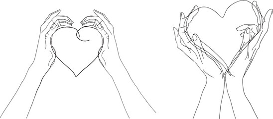 Leinwandbilder - Continuous one-line drawing of the heart from the hands. Modern elements, representing love and health.