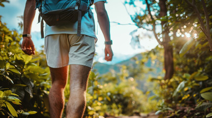 Poster - Solo Hiker on Lush Forest Trail at Sunset