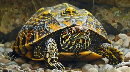 Sticker - Realistic Illustration of a Turtle on Rocks