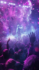 Canvas Print - A vibrant and futuristic depiction of a modern K-Pop concert, full of energy and advanced technology,