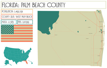  Large and detailed map of Palm Beach County in Florida USA.