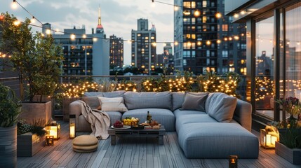 Canvas Print - Rooftop Terrace with City Lights