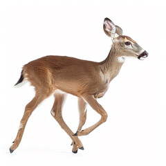 Wall Mural - full-length photo of a running deer from the side on a white background