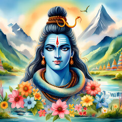 Wall Mural - God shiv watercolor illustration