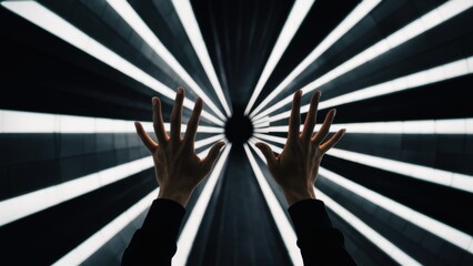 Sticker - A person's hands are in front of a black and white light, AI