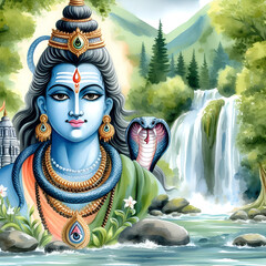 Wall Mural - God shiv watercolor illustration