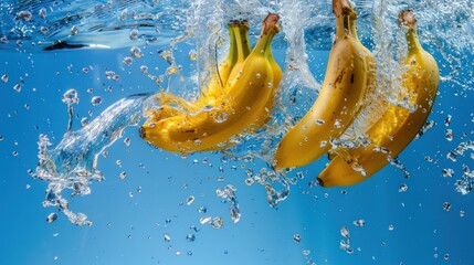 Canvas Print - Bananas Splashing in Blue Water