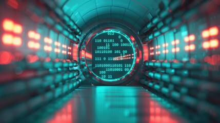 Wall Mural - digital artwork of a vault door embedded with binary digits, symbolizing the secure access provided 