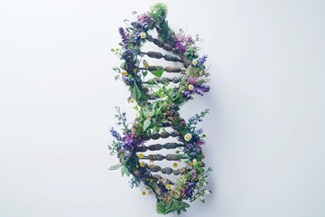 Wall Mural - Science and nature in a biology laboratory, plant and environmental studies, DNA, gene therapy, and plants with biochemistry structures on white backgrounds. Stock photography.