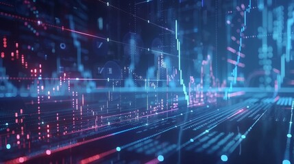 Poster - 3D animation showing stock market charts growing. Financial figures and diagrams growing on a digital background. HD 1080p.