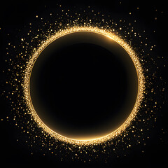 Wall Mural - Glowing golden circle frame with sparkles on black background