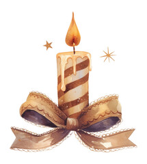 Sticker - PNG  Elegant candle with festive ribbon