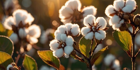 Cotton Blossoms in the Golden Hour Sunlight.