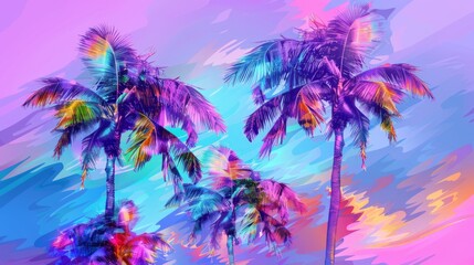 Wall Mural - Vibrant Abstract Palm Trees on Colorful Gradient Background