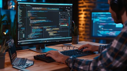 close up of a programmer's custom development environment with unique keyboard shortcuts themes plug