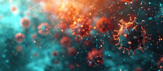 Wall Mural - high-resolution 3d rendering of a virus with abstract digital connections in the background