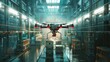 © samrit - Futuristic warehouse with drones transporting goods and materials