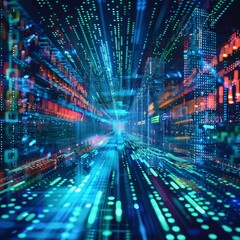 Wall Mural - digital information flowing through servers in data center, concept of big data