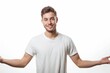 © Nikolay - A young man in a white t shirt on a white background.