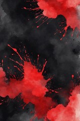 Wall Mural - red to black grainy grunge abstract gradient painting watercolor illustration design copy space