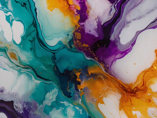 Wall Mural - Colorful abstract background, acrylic paint blend, marble texture, translucent alcohol inks