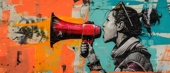 Wall Mural - Street Art - Woman with Megaphone.