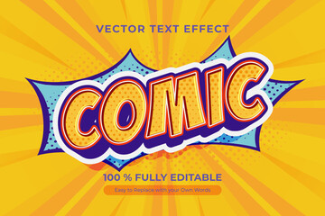 Wall Mural - A bright and bold comic text effect design template with a yellow background, retro and playful style design